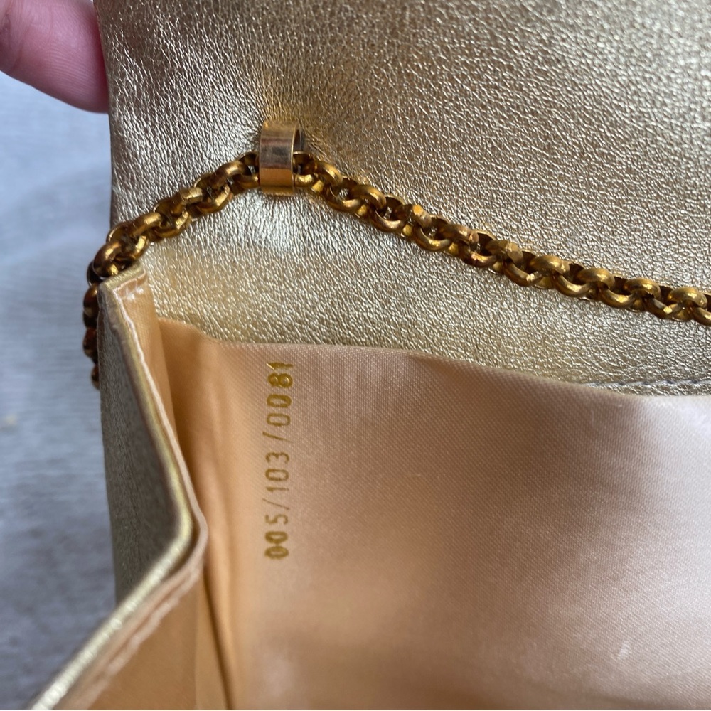 Vintage Gucci Women Metallic Gold Woven Clutch Shoulder Chain Bag Luxury Classic - Picture 15 of 16